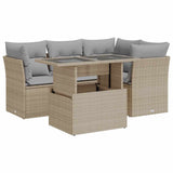 Salon de jardin avec coussins 5 pcs beige résine tressée