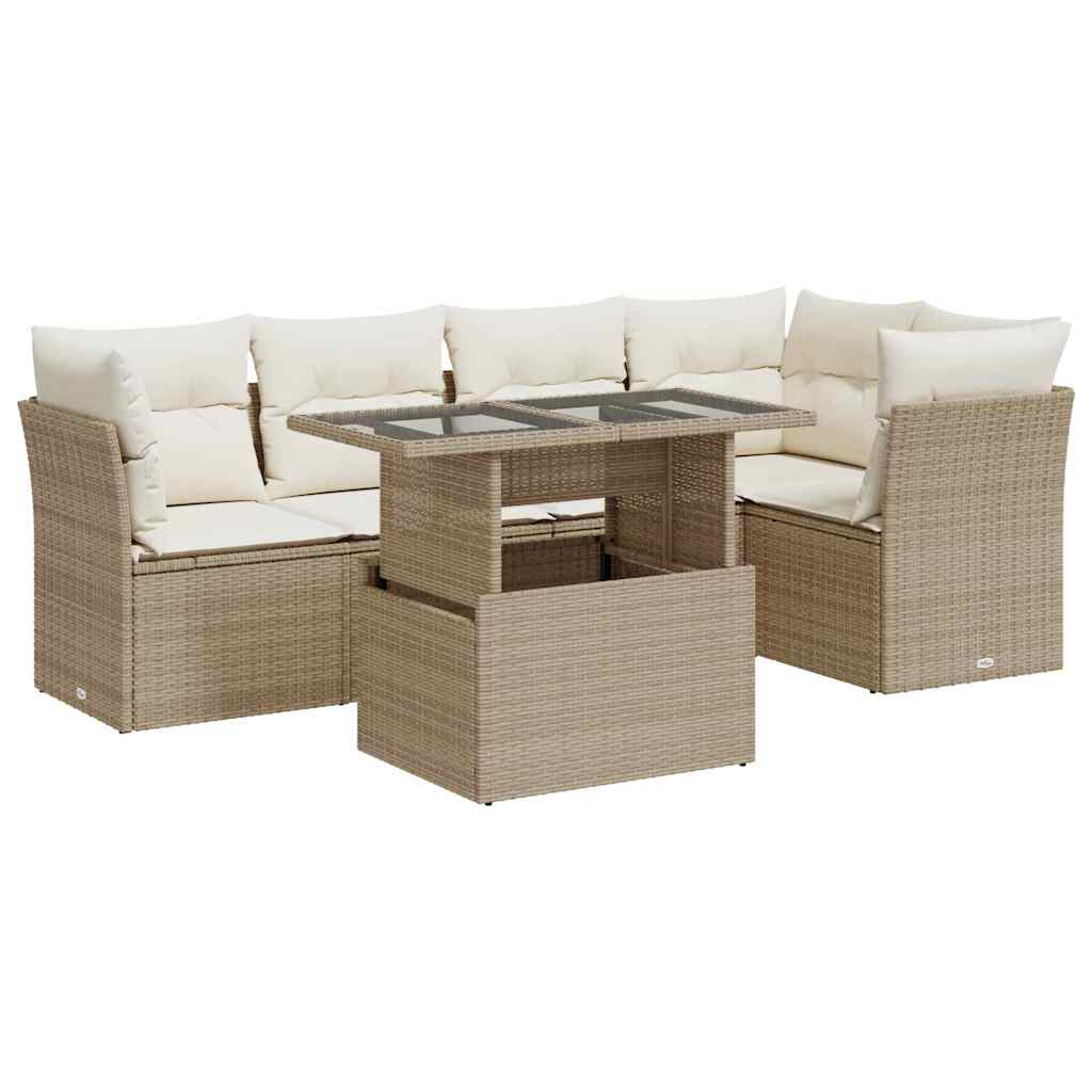 Salon de jardin avec coussins 6 pcs beige résine tressée