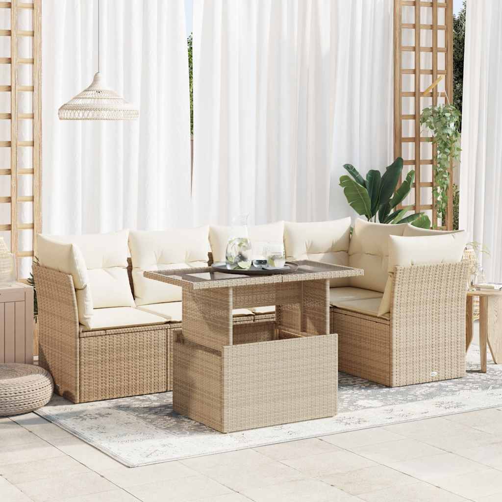 Salon de jardin avec coussins 6 pcs beige résine tressée