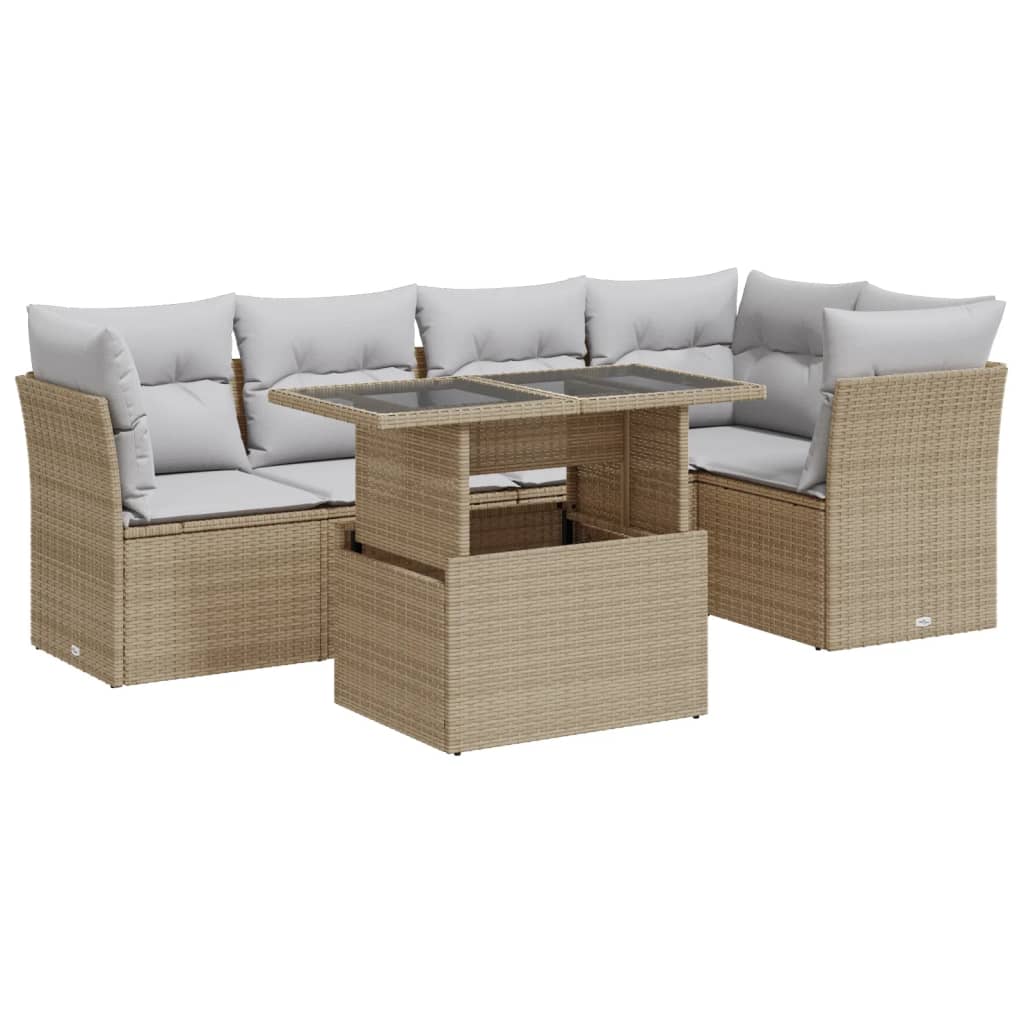 Salon de jardin avec coussins 6 pcs beige résine tressée