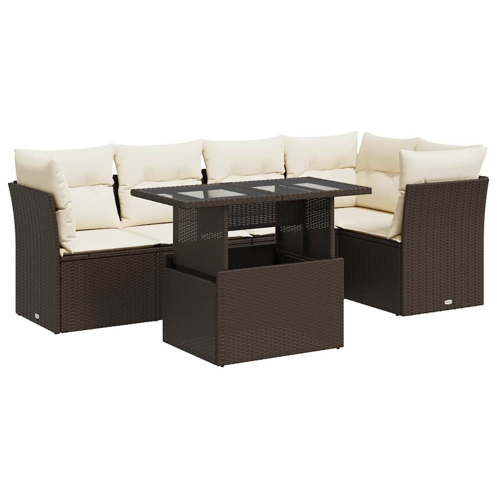 Salon de jardin avec coussins 6 pcs marron résine tressée