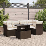 Salon de jardin avec coussins 6 pcs marron résine tressée