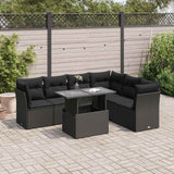 Salon de jardin 7 pcs avec coussins noir résine tressée