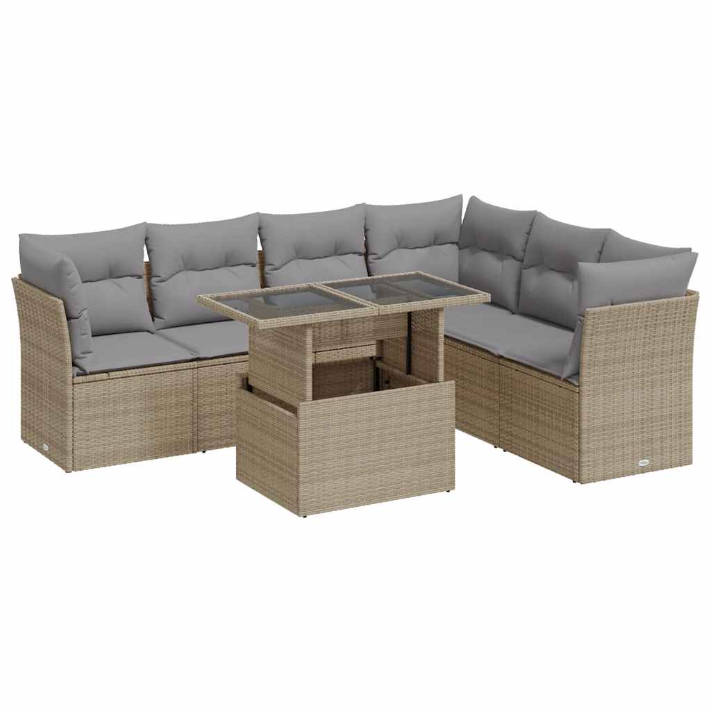 Salon de jardin avec coussins 7 pcs beige résine tressée