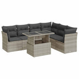 Salon de jardin avec coussins 7 pcs gris clair résine tressée