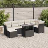 Salon de jardin 8 pcs avec coussins noir résine tressée