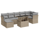 Salon de jardin avec coussins 8 pcs beige résine tressée