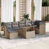 Salon de jardin avec coussins 8 pcs beige résine tressée