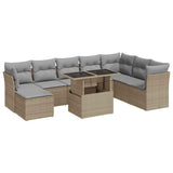 Salon de jardin avec coussins 9 pcs beige résine tressée