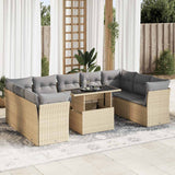 Salon de jardin avec coussins 10 pcs beige résine tressée