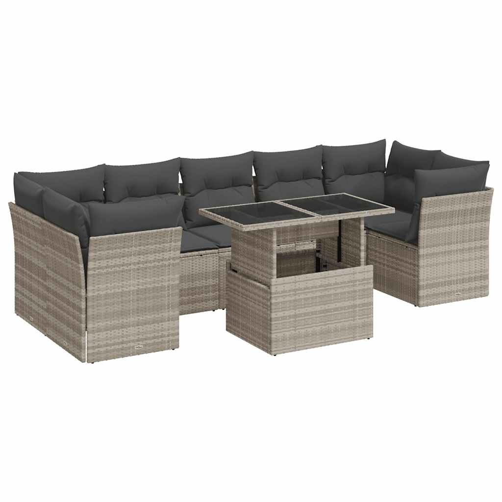 Salon de jardin avec coussins 10 pcs gris clair résine tressée