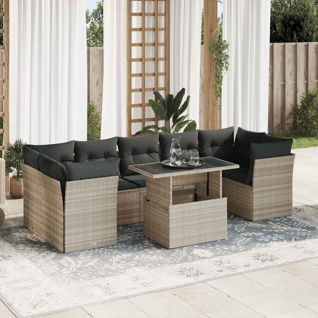 Salon de jardin avec coussins 10 pcs gris clair résine tressée