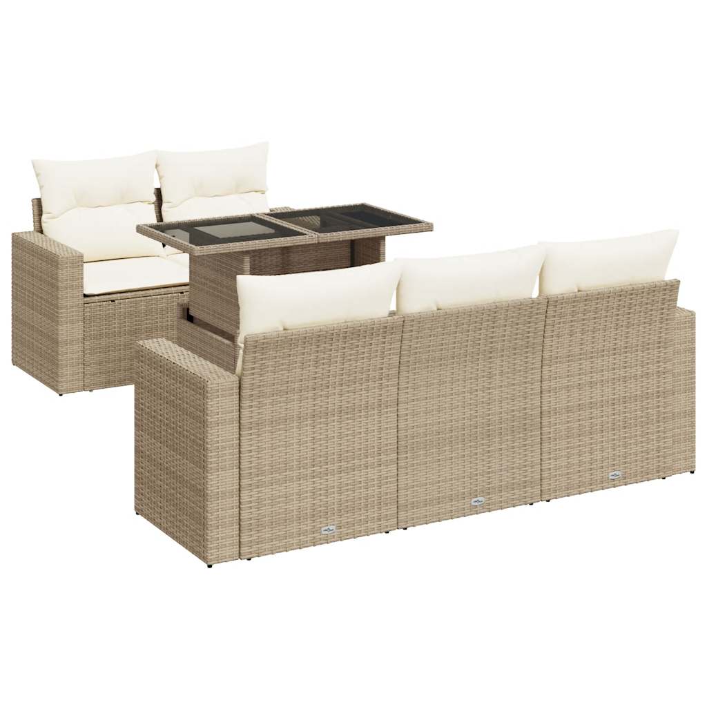 Salon de jardin avec coussins 6 pcs beige résine tressée