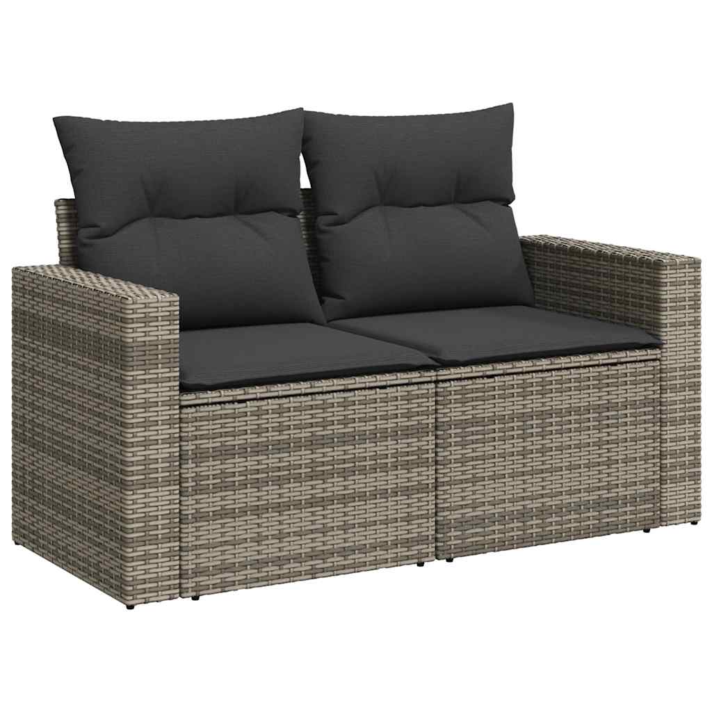 Salon de jardin 6 pcs avec coussins gris résine tressée