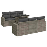 Salon de jardin avec coussins 7 pcs gris résine tressée