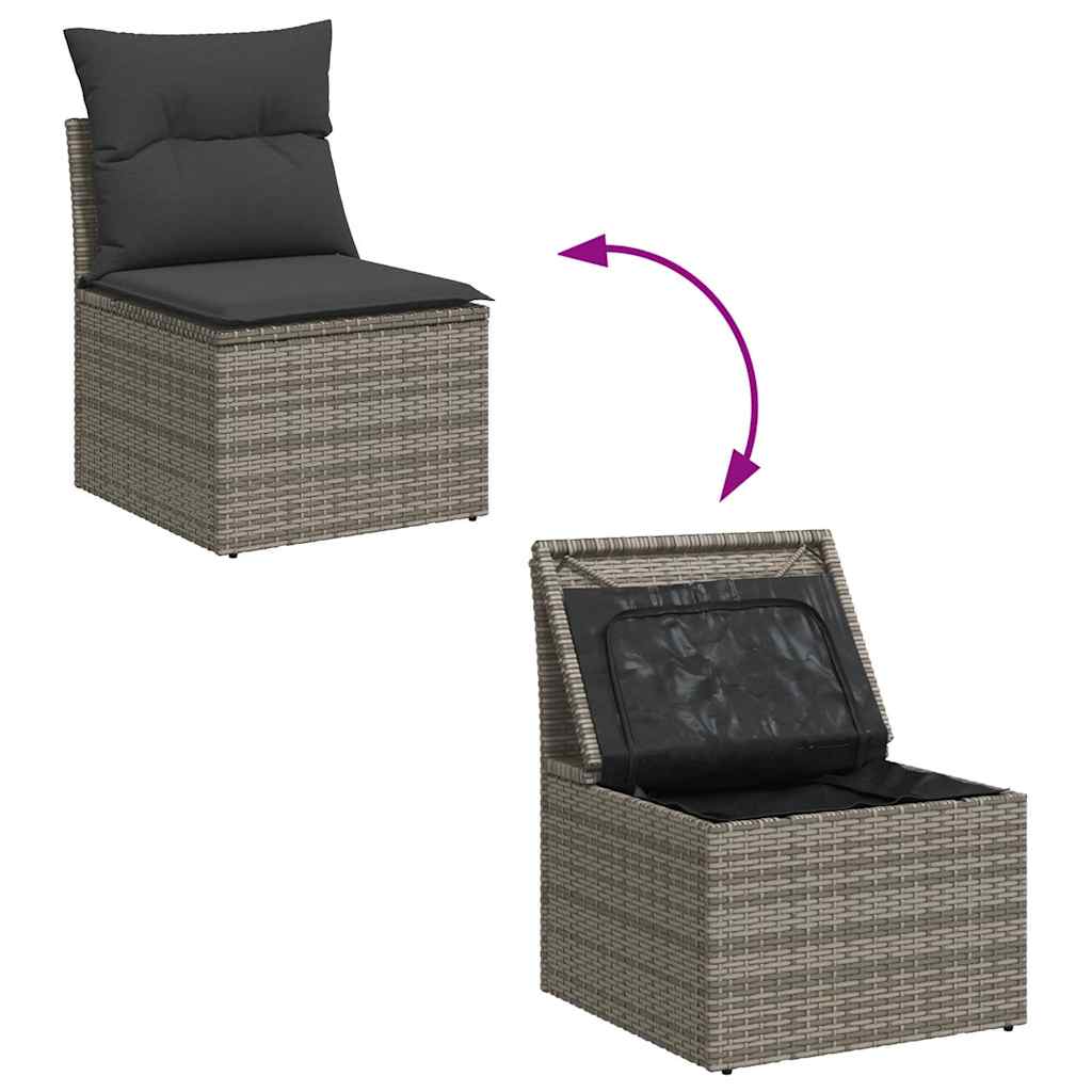 Salon de jardin avec coussins 7 pcs gris résine tressée