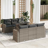 Salon de jardin avec coussins 7 pcs gris résine tressée