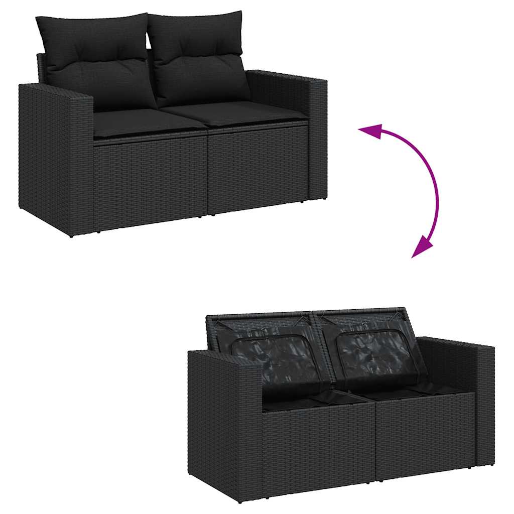 Salon de jardin 7 pcs avec coussins noir résine tressée