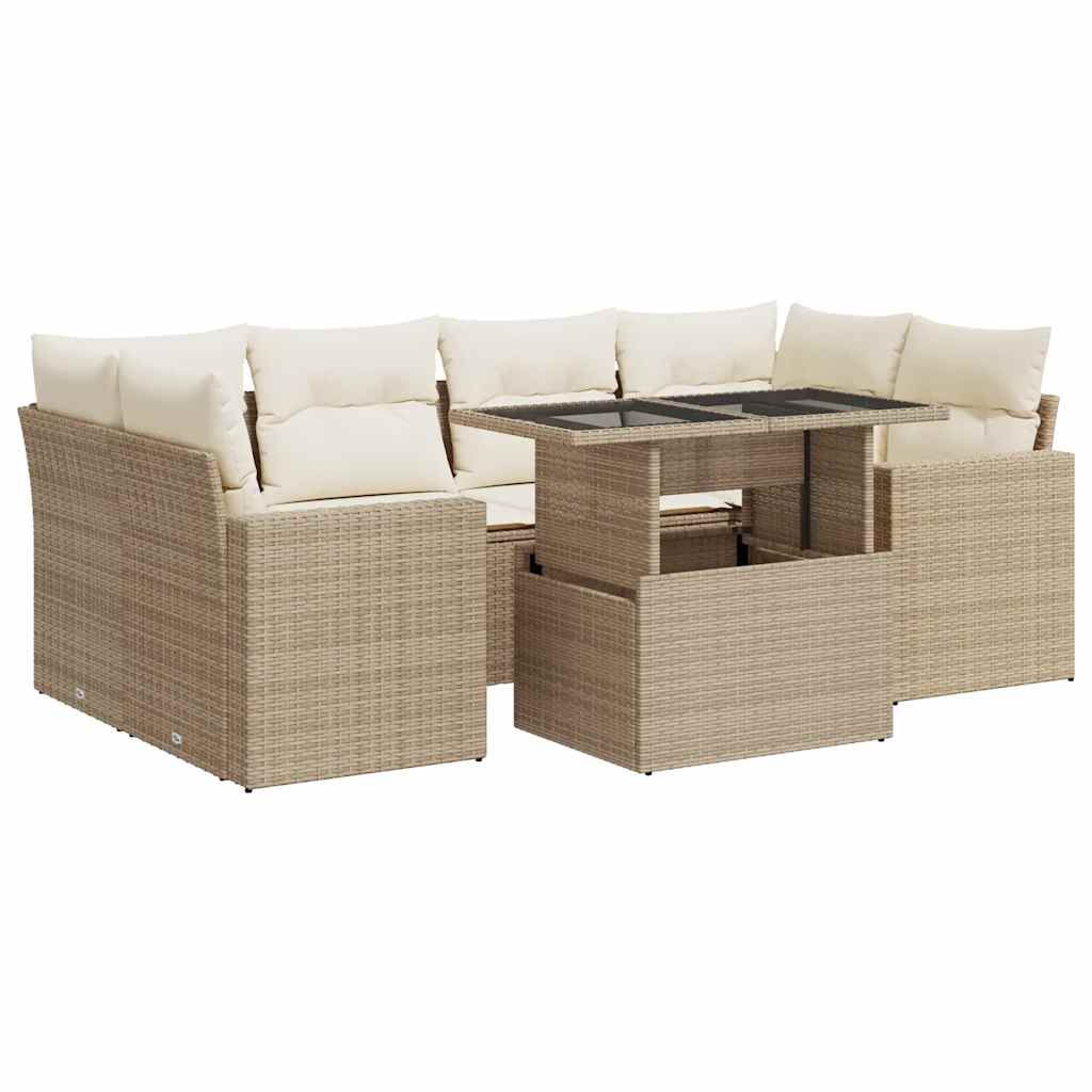 Salon de jardin avec coussins 7 pcs beige résine tressée