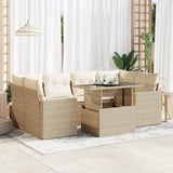 Salon de jardin avec coussins 7 pcs beige résine tressée