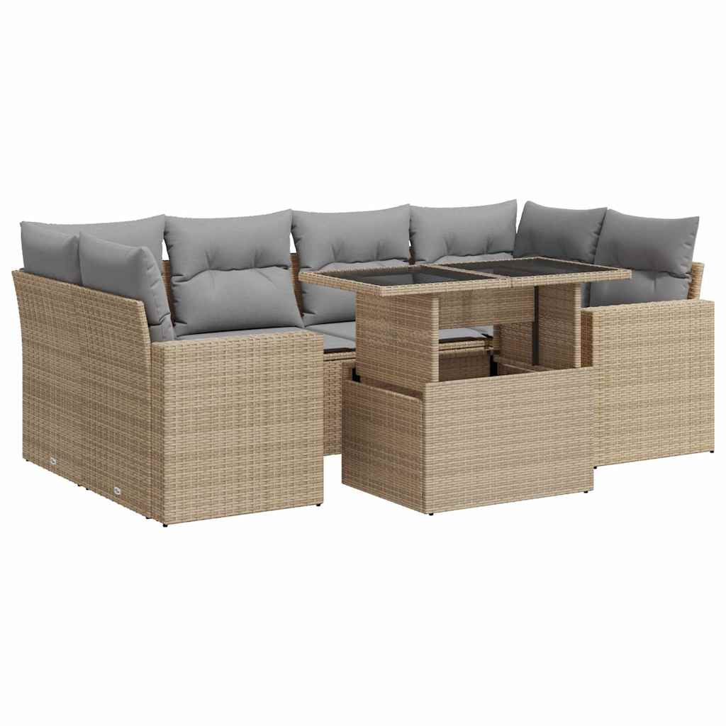 Salon de jardin avec coussins 7 pcs beige résine tressée