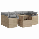 Salon de jardin avec coussins 7 pcs beige résine tressée