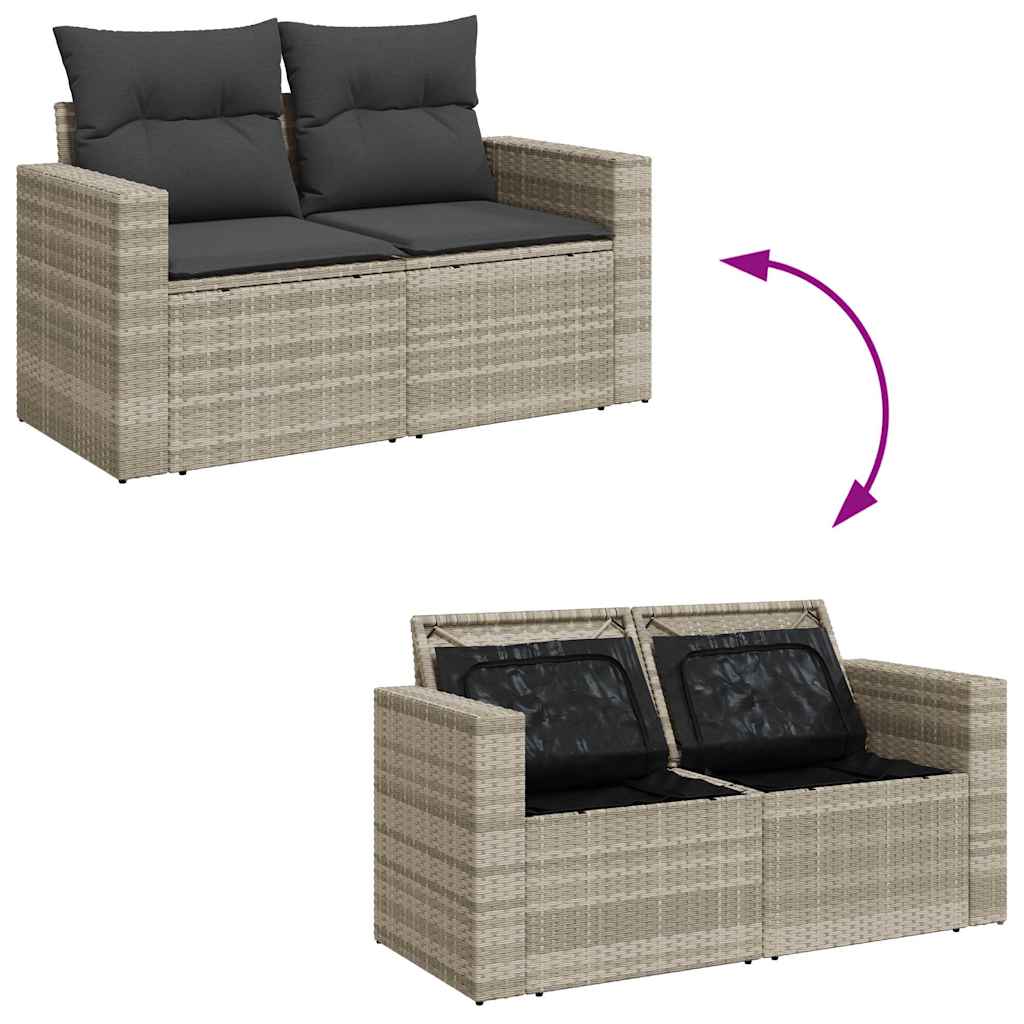 Salon de jardin avec coussins 7 pcs gris clair résine tressée