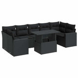 Salon de jardin 8 pcs avec coussins noir résine tressée