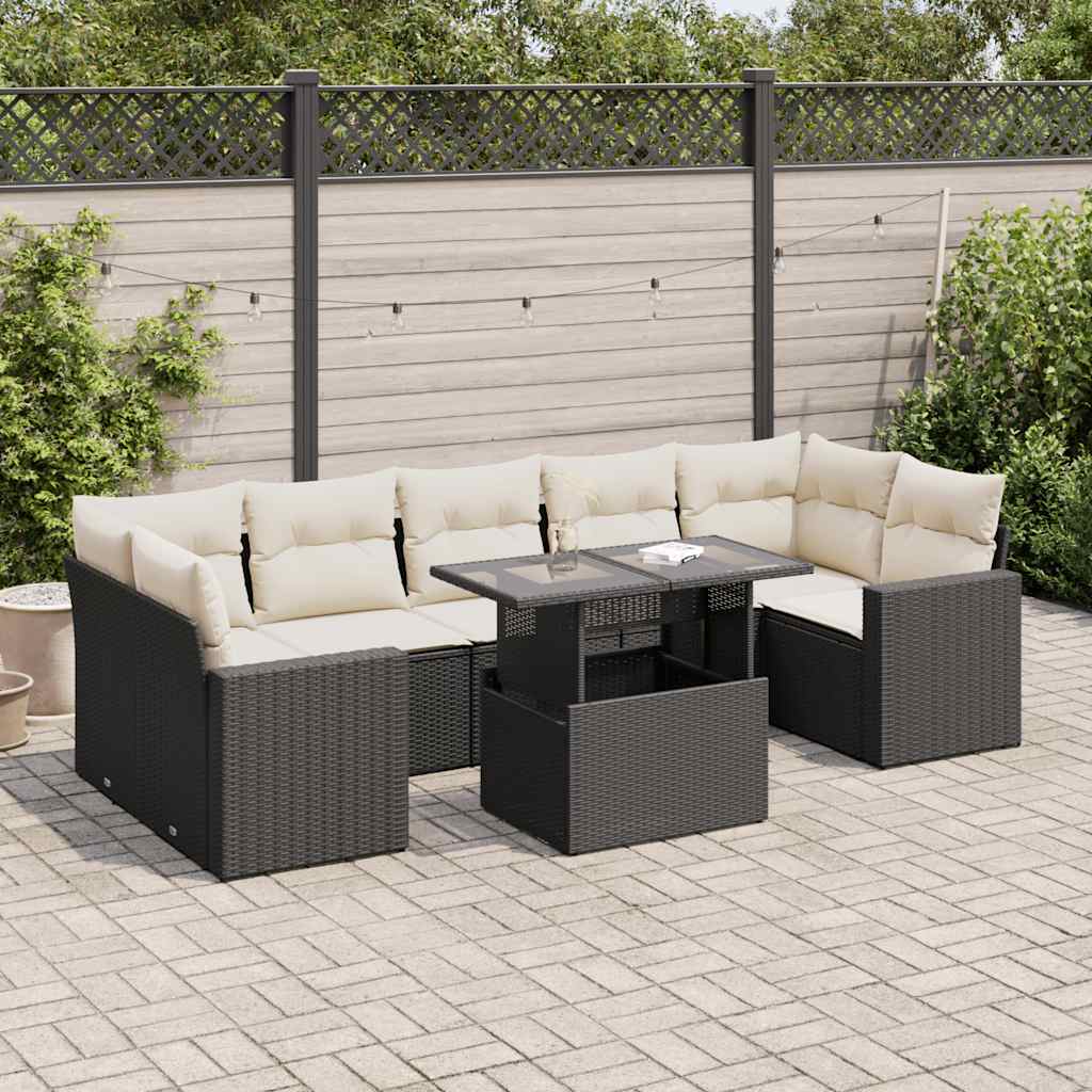 Salon de jardin 8 pcs avec coussins noir résine tressée