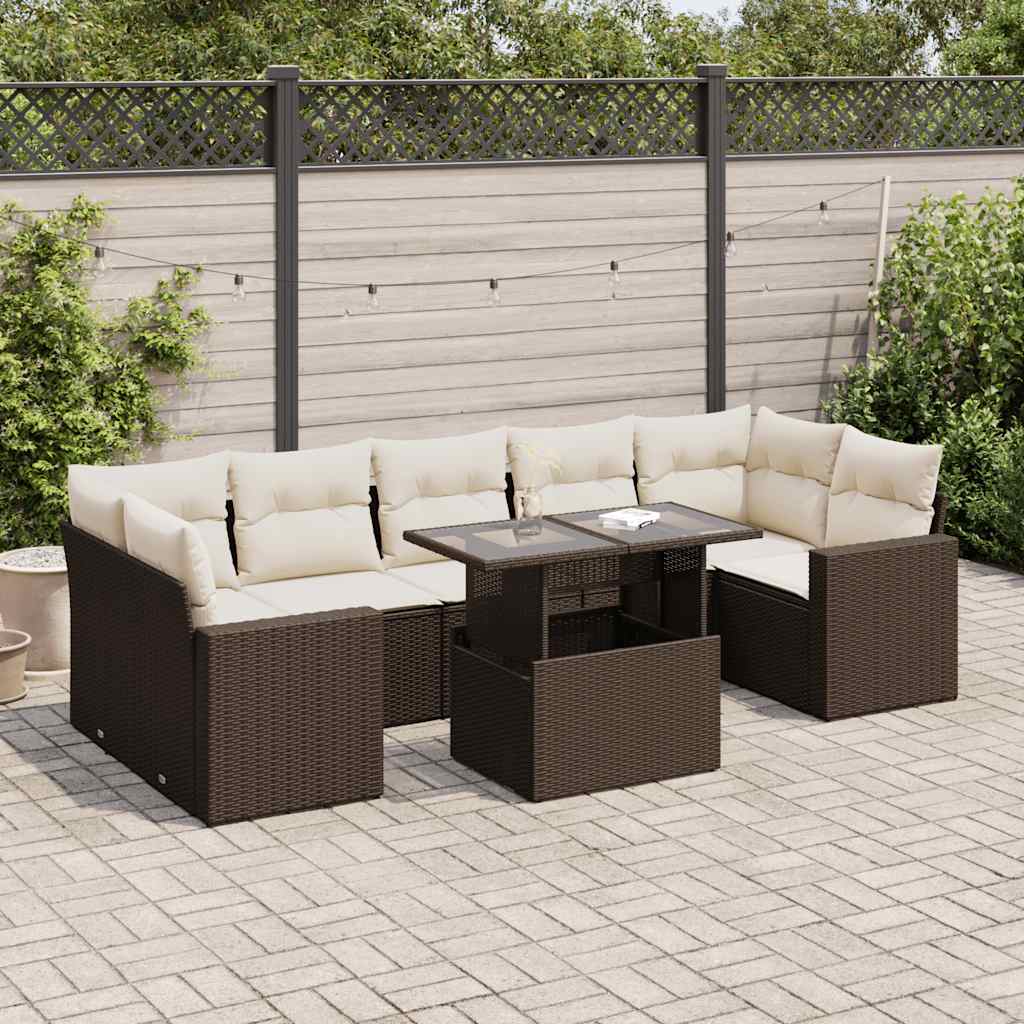 Salon de jardin 8 pcs avec coussins marron résine tressée