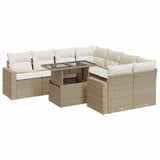 Salon de jardin avec coussins 9 pcs beige résine tressée