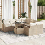 Salon de jardin avec coussins 9 pcs beige résine tressée