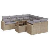 Salon de jardin avec coussins 9 pcs beige résine tressée