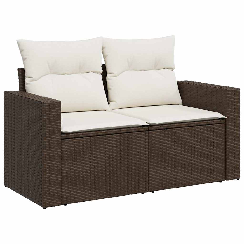 Salon de jardin avec coussins 9 pcs marron résine tressée