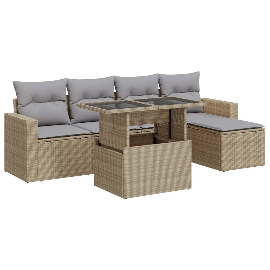 Salon de jardin avec coussins 6 pcs beige résine tressée