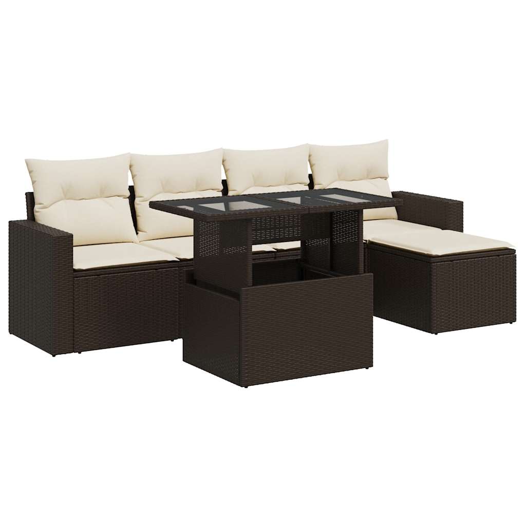 Salon de jardin avec coussins 6 pcs marron résine tressée