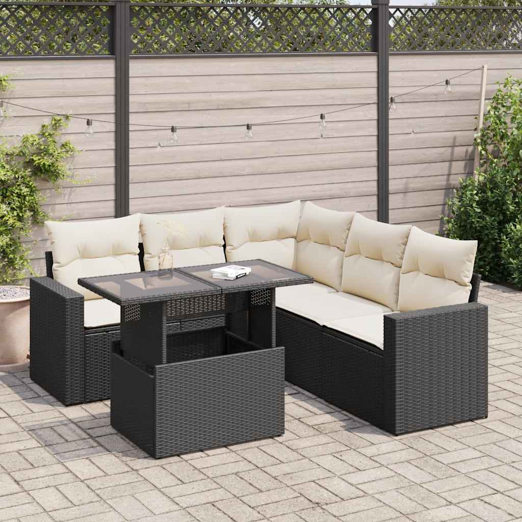 Salon de jardin 6 pcs avec coussins noir résine tressée