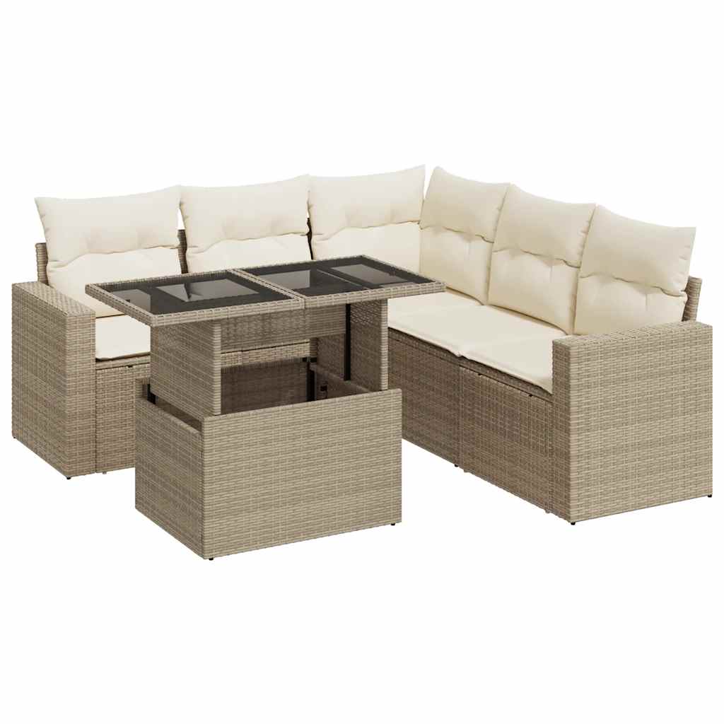 Salon de jardin avec coussins 6 pcs beige résine tressée