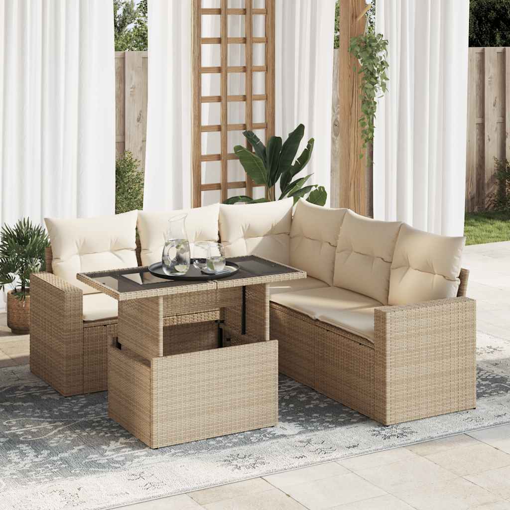 Salon de jardin avec coussins 6 pcs beige résine tressée