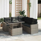 Salon de jardin 6 pcs avec coussins gris résine tressée