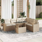 Salon de jardin avec coussins 7 pcs beige résine tressée