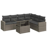 Salon de jardin avec coussins 7 pcs gris résine tressée