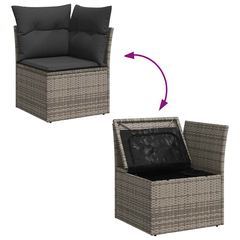 Salon de jardin avec coussins 7 pcs gris résine tressée