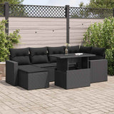 Salon de jardin 7 pcs avec coussins noir résine tressée