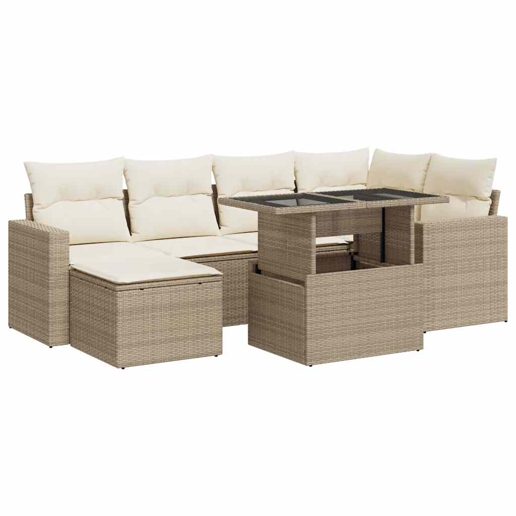 Salon de jardin avec coussins 7 pcs beige résine tressée