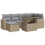 Salon de jardin avec coussins 7 pcs beige résine tressée