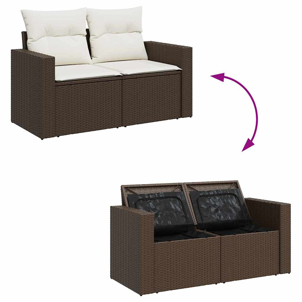 Salon de jardin avec coussins 7 pcs marron résine tressée