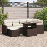 Salon de jardin avec coussins 7 pcs marron résine tressée