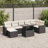 Salon de jardin 8 pcs avec coussins noir résine tressée