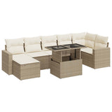 Salon de jardin avec coussins 8 pcs beige résine tressée